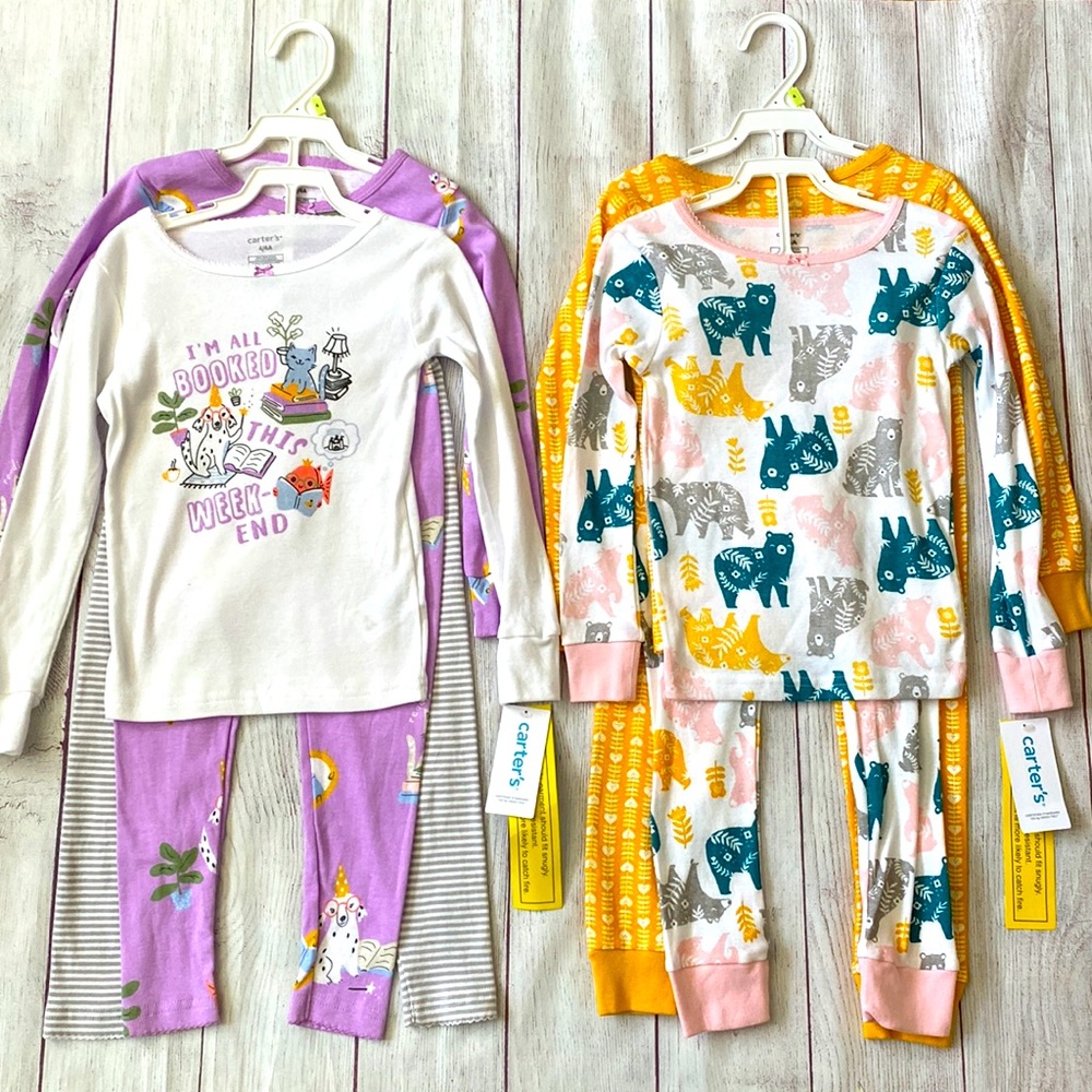 📚🐻 NWT Carter’s Size 4 4-Piece Pajama Sets - 2 Sets - Books & Bears 🐻📚